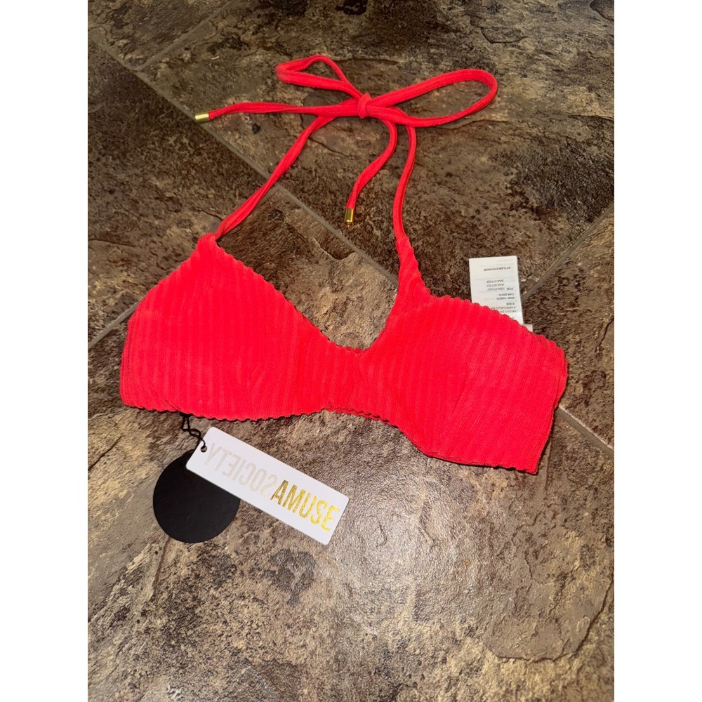 NWT $82 Amuse Society Island Passage Red Holt Bikini Top Beach Vida Bling XS